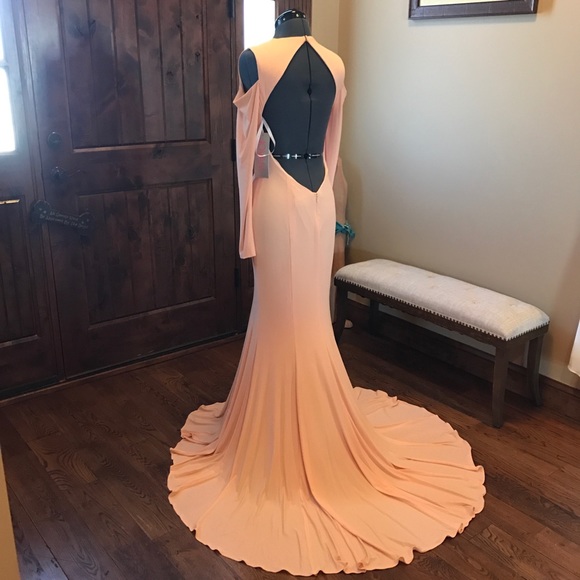 JVN Jovani PINK PEACH Cutout Open Back Gown! NEW! - Picture 4 of 6